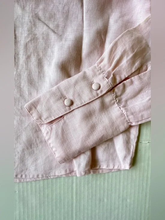 Vintage 1980s Linen Alcott & Andrews Button-Up Shirt Sz 10 Light Pink - Picture 8 of 9